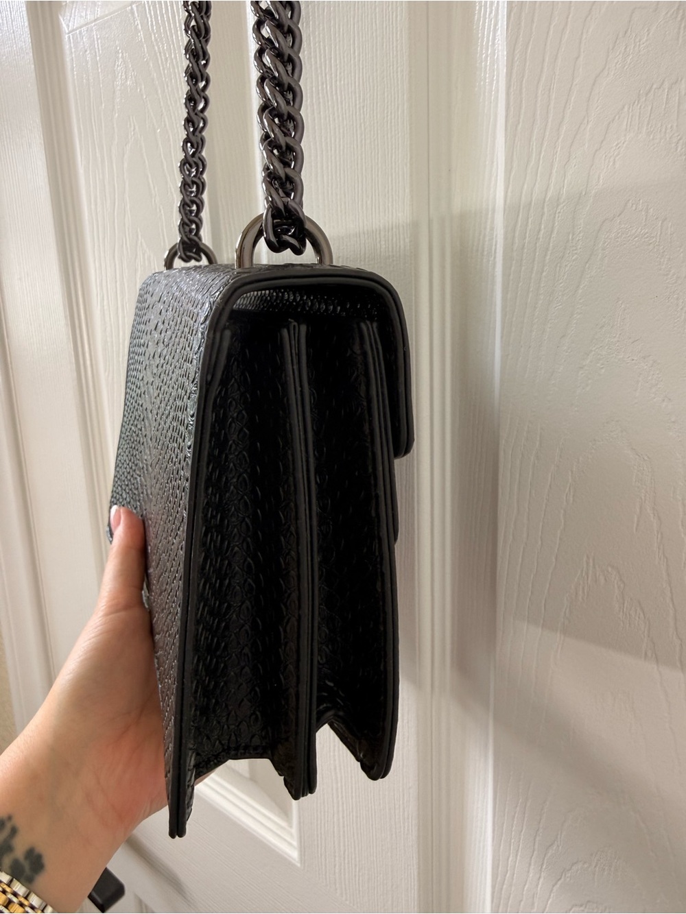 Black Textured Shoulder Bag with Decorative Metal Buckle NWOT - Picture 6 of 13